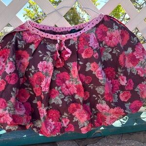 Boden Pink Floral Circle Skirt on Brown